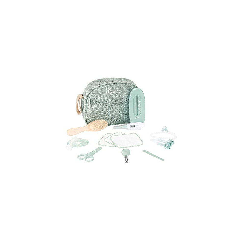 Eco-friendly Baby Grooming Kit, Made of Recycled Polyester, 10 Baby Care Essentials Including Wooden Brush, Reusable Cotton Wipes, Digital Thermometer