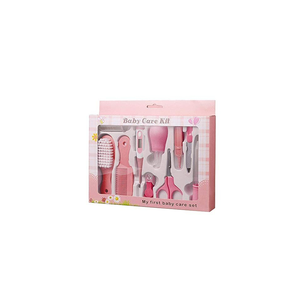 Baby Grooming Kit 10Pcs Newborn Nursery Health Care Set Baby Nail Clipper File Scissor Tweezer Thermometer Brush Comb (Pink) Pink Teerova
