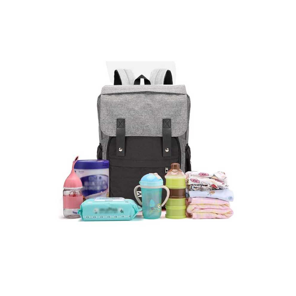 Flex Baby Diaper/Nappy Changing Backpack Bag | Baby Hospital Bag | Baby/Mummy Bags With Portable Changing Mat (Grey) 19 Inch Grey Flex Value