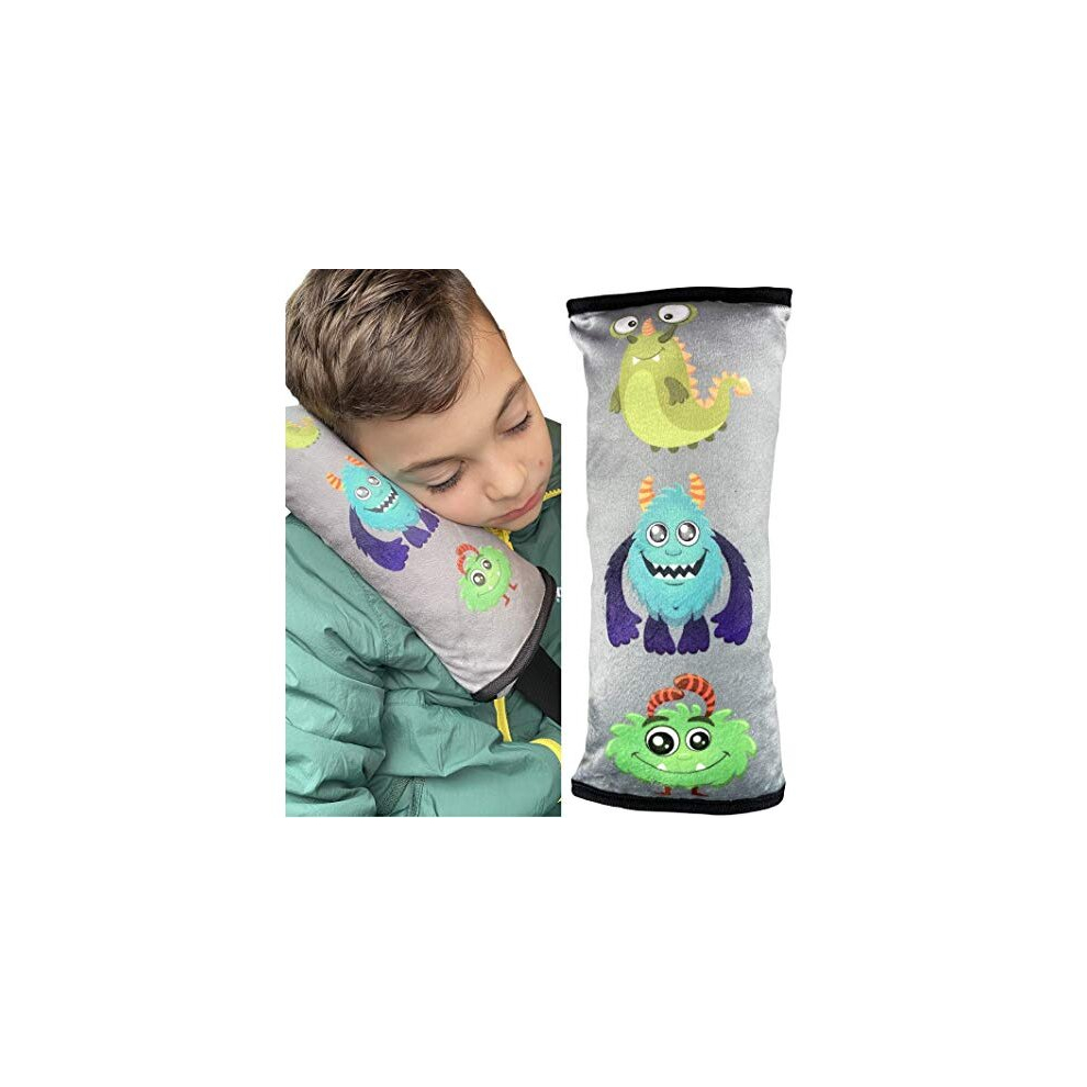 Heckbo Monster Car Seatbelt Pillow For Children - Machine Washable - Girl Boy Kids Children Soft Car Seat Belt Cover Sleeping Pillows Protection Car Travel