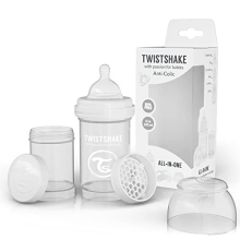 Anti-Colic Baby Bottle with Milk Powder Container and Mixer - 180ml | Medium Flow Silicone Breast-Like Nipple | BPA- Free Baby Milk Bottle | Suitable