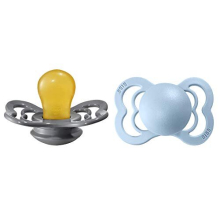 Supreme Soother 2-Pack, BPA Free Dummy Pacifier, Symmetrical Nipple. Natural Rubber Latex, Size 1 (0-6 Months), Iron/Baby Blue