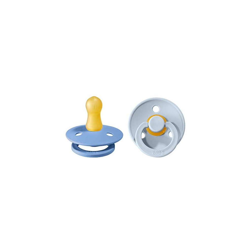 Bibs Colour Soother 2-Pack, Bpa Free Dummy Pacifier, Round Nipple. Natural Rubber Latex, Size 1 (0-6 Months), Sky Blue/Baby Blue