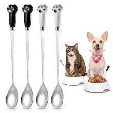 4PCS Pet Food Spoon, Cute Paw Cat Can Spoon, Stainless Steel Pet Spoons Universal Long Handle Food Scoop for Cat Dog