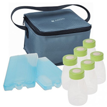 Breast Milk Cool Bag Complete. Insulated Storage Cooler Bag for Safe Transport of Breastmilk. Includes 6 Bottles, 2 Coolers & Cooling Bag. Great For
