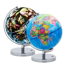 23 cm Illuminated Globe Metal Base - Spanish Map - Student Globe - Illuminated Globe with Wireless LED Lighting Day and Night - Political Map /