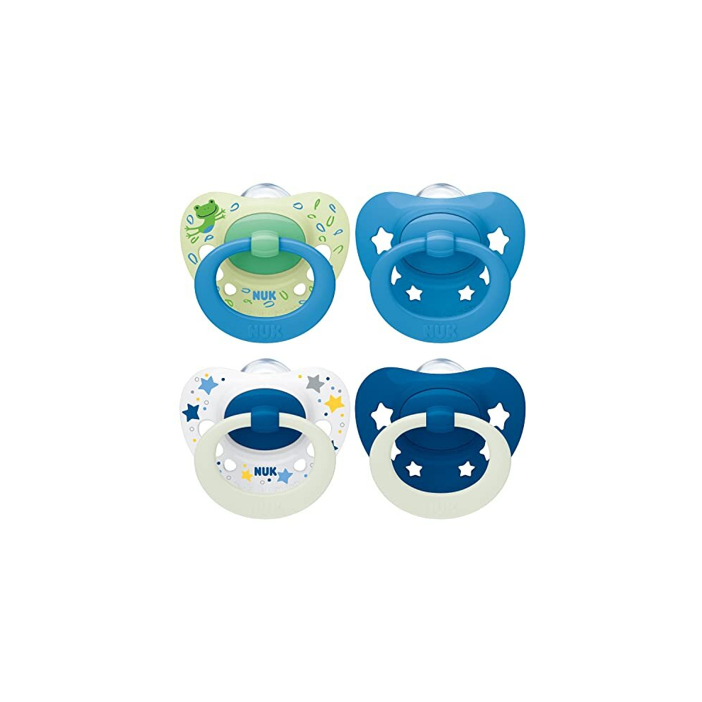 Signature Day & Night Baby Dummy 6-18 months Soothes 95% of Babies Heart-Shaped BPA-Free Silicone Soothers Glow-in-the-Dark Stars 4 Count