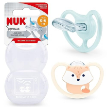 Space Baby Dummy | 0-6 Months | Soothers with Extra Ventilation for Sensitive Skin | BPA-Free Silicone | Fox | 2 Count