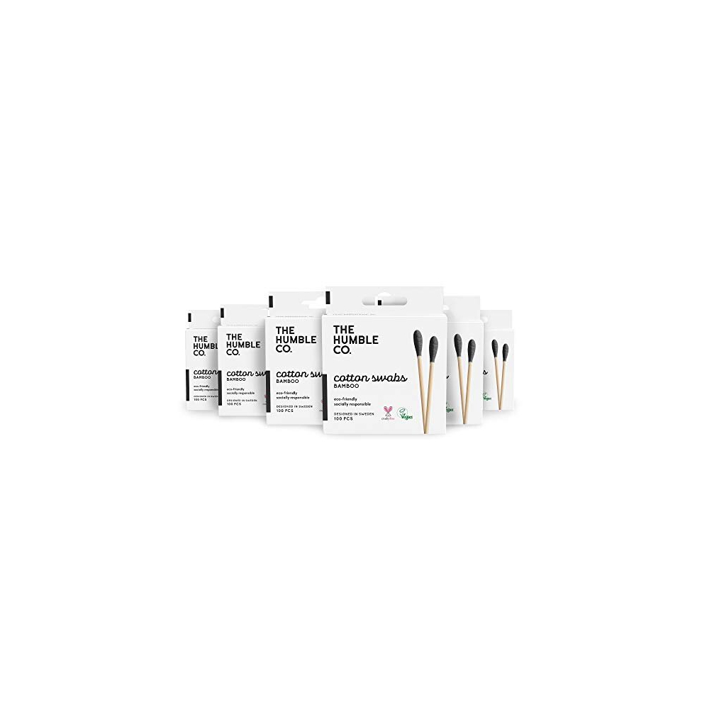 The Humble Co. Black Bamboo Cotton Swabs (600 Count) - Cotton Swabs And Cotton Buds For Ears, Makeup, Pet Care And Cleaning (Black)