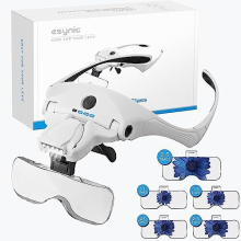 Headband Magnifying Glass LED Headband Magnifying Glass USB Charging Handsfree Magnifier Head Magnifier With Light and 5 Detachable Lenses(1X-3.5X)