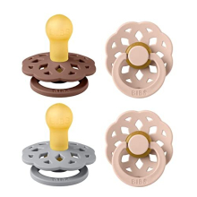 Boheme Soother 4-Pack. BPA Free Dummy Pacifier, Round Nipple. Natural Rubber Latex, Made in Denmark. 0-6 Months (Pack of 4), Woodchuck Mix