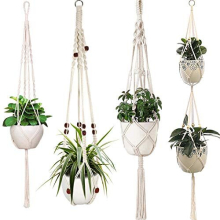 Macrame Plant Hangers 4 Legs Indoor Hanging Planter Basket Handmade Hanging Plant Holder Flower Pot Holder for Decorations - Cotton Rope (4 Packs)