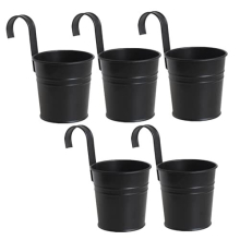 5 Pcs Hanging Flower Pots Metal Iron Bucket Planter Pot Metal Bucket Flower Holder with Hook Indoor Outdoor Decor for Railing Fence Balcony Garden