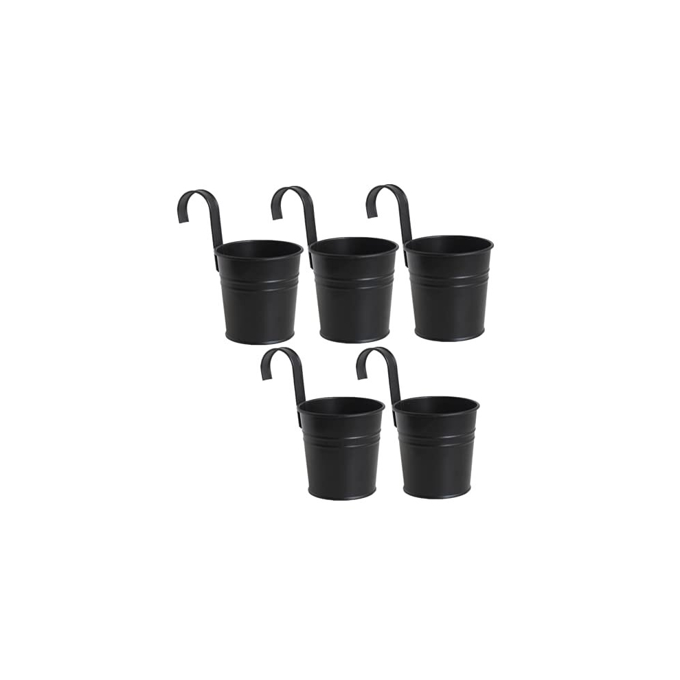 5 Pcs Hanging Flower Pots Metal Iron Bucket Planter Pot Metal Bucket Flower Holder with Hook Indoor Outdoor Decor for Railing Fence Balcony Garden