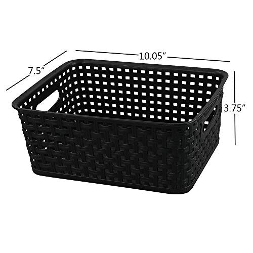 6-Pack Plastic Storage Baskets, Weave Basket, Black 1