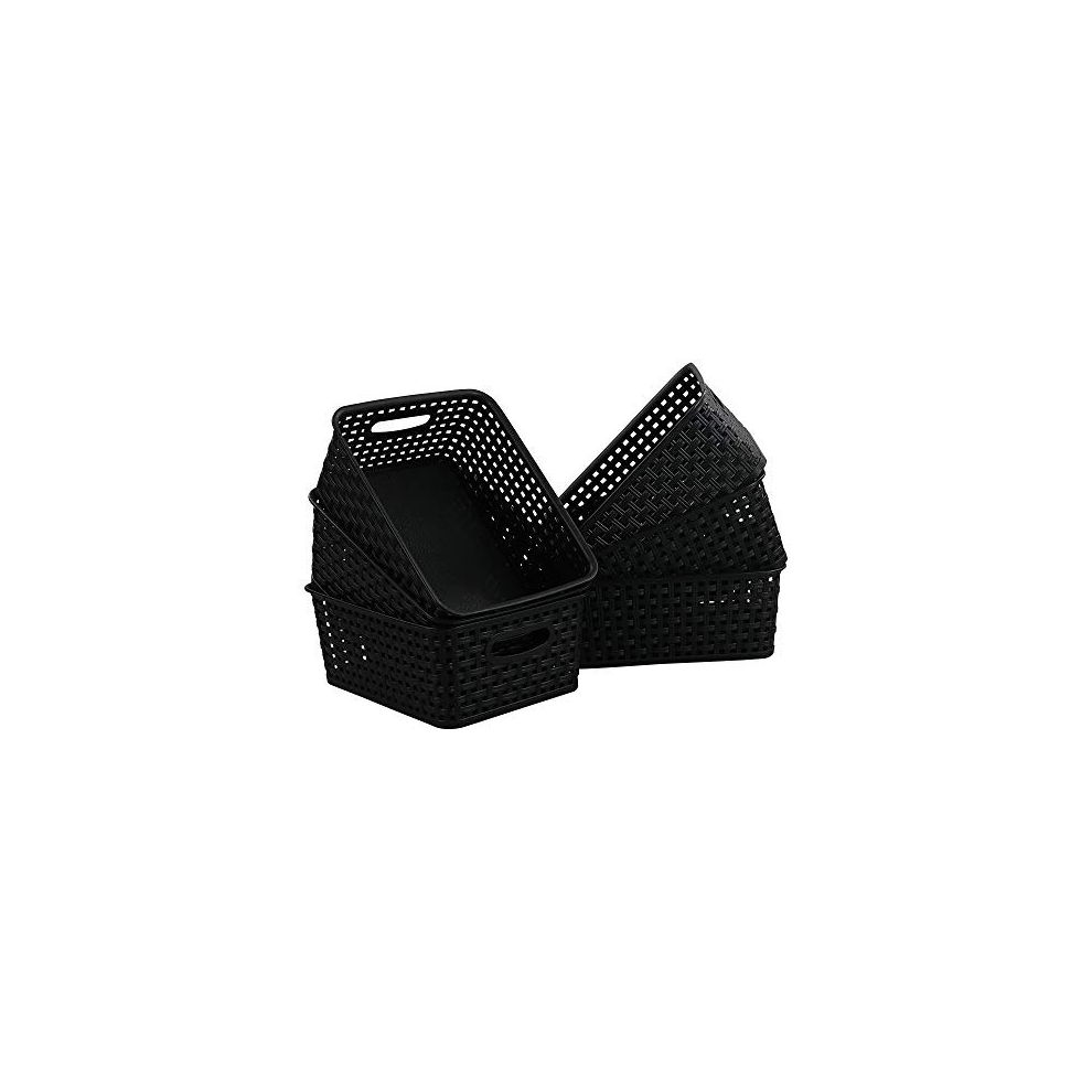 6-Pack Plastic Storage Baskets, Weave Basket, Black