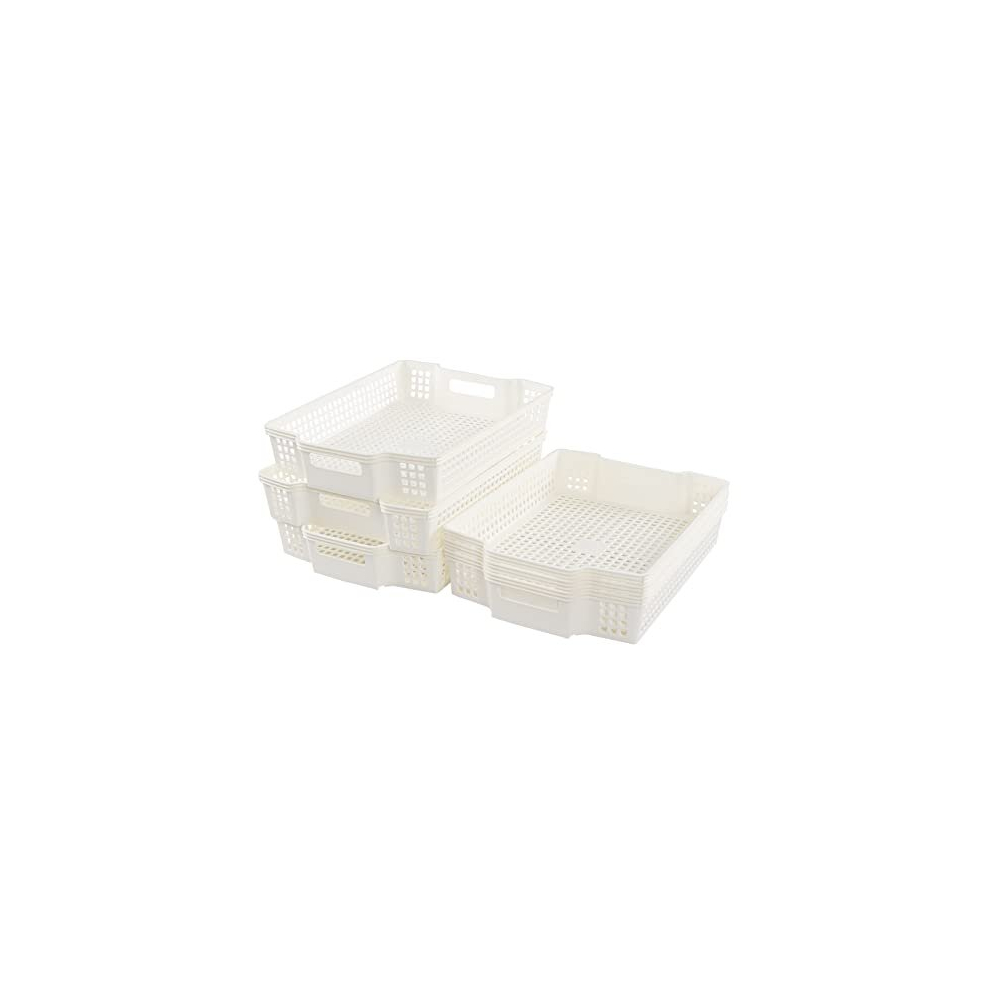 Plastic Office Paper Storage Baskets, Stacking Storage Baskets Trays, 6 Packs White