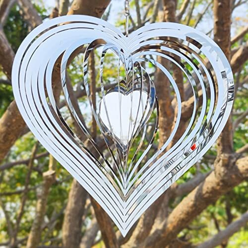Stainless Steel Garden Wind Spinner Hanging Kinetic Wind Sculpture Garden Decor For Indoor Outdoor, Silver-8inch
