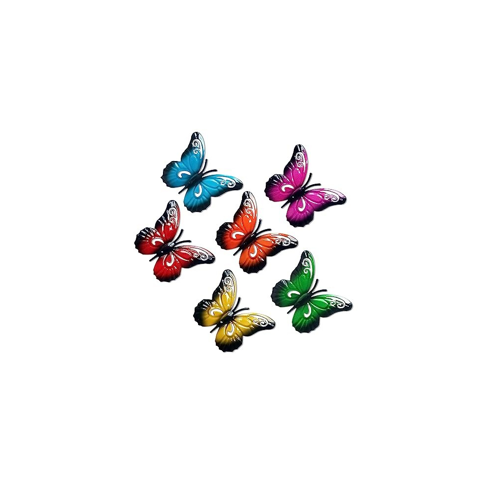 6 Pcs Metal Butterfly Wall Decor Wall Art Hanging Ornament Sculpture Garden 3D Butterfly Statues For Indoor Home Living Room Bedroom Outdoor backyard