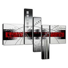 5-Piece Perfect White Lines Stretched and Framed Hand-Painted Modern Abstract Oil Paintings on Canvas Wall Art Set