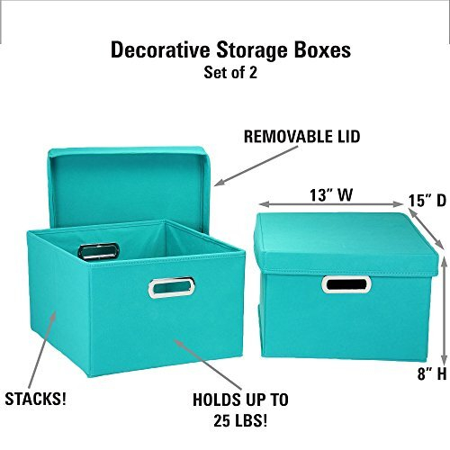 Fabric Storage Boxes with Lids and Handles, Aqua 2