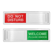 Privacy Sign, DO NOT DISTURB/WELCOME PLEASE KNOCK - Sliding Door Sign for Home Office Restroom Conference, Silver