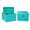 Fabric Storage Boxes with Lids and Handles, Aqua 1