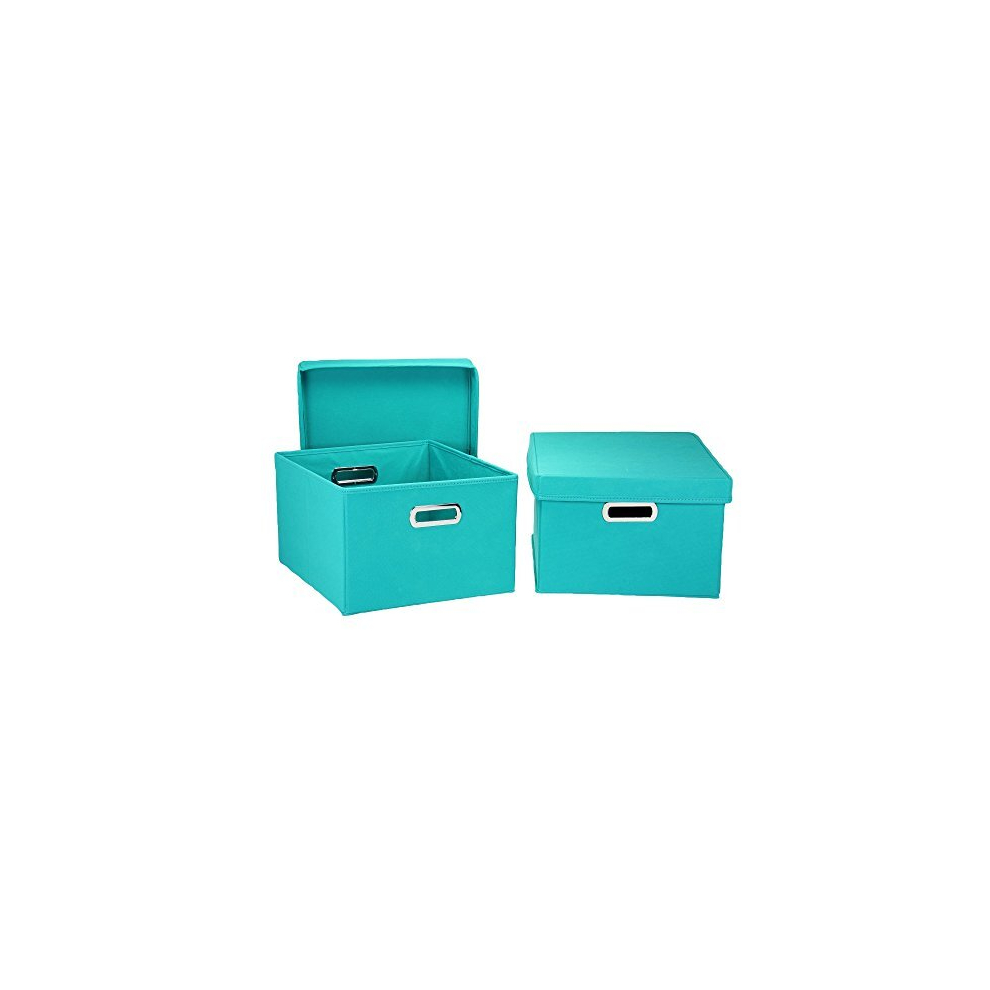 Fabric Storage Boxes with Lids and Handles, Aqua