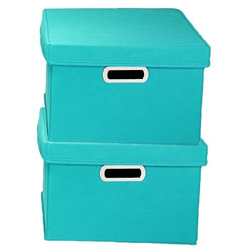 Fabric Storage Boxes with Lids and Handles, Aqua 1