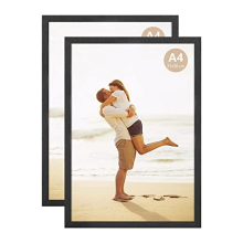 A4 Photo Picture Frame, 21 X 30 CM Wood Black Certificate Frames for Wall Tabletop Display Horizontally or Vertically, Set of 2
