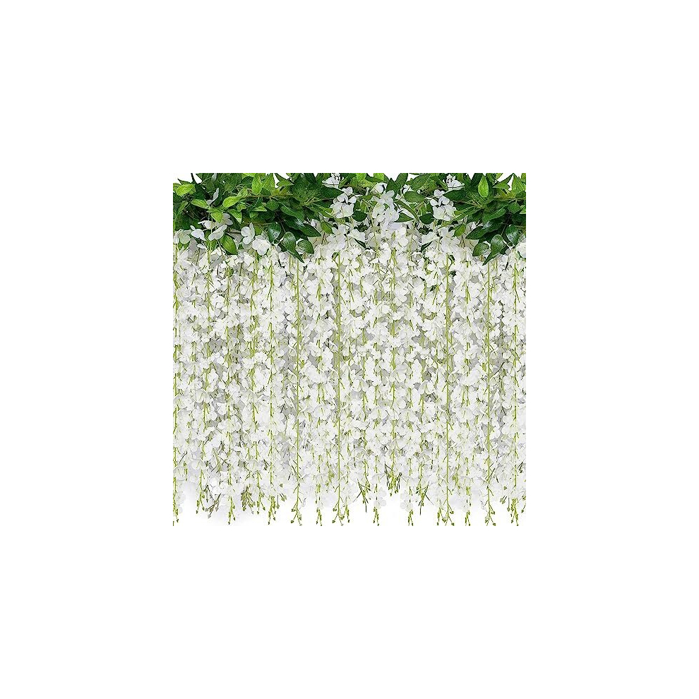 2 Pack 20 Branches Wisteria Hanging Flowers 6 Feet Artificial White Wisteria Vine Silk Wisteria Flowers Garland for Wedding Arch Party Garden Home