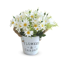Vintage Metal Bucket Artificial Flowers in Pot - White or Purple Bonsai, Realistic Plastic Blooms for Home, Office & Wedding Decor