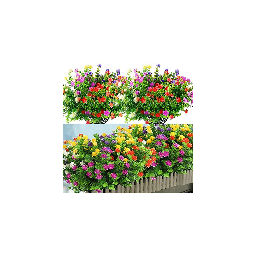 12 Bundles Artificial Flowers for Decoration, 6 Colors UV Resistant Fake Flowers Bouquet Outdoor Indoor, Plastic Shrubs Plants for Hanging Home Garden