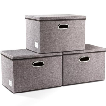 Large Collapsible Storage Bins with Lids [3Pack] Linen Fabric Foldable Storage Boxes Organizer Containers Baskets Cube with Cover for Home Bedroom