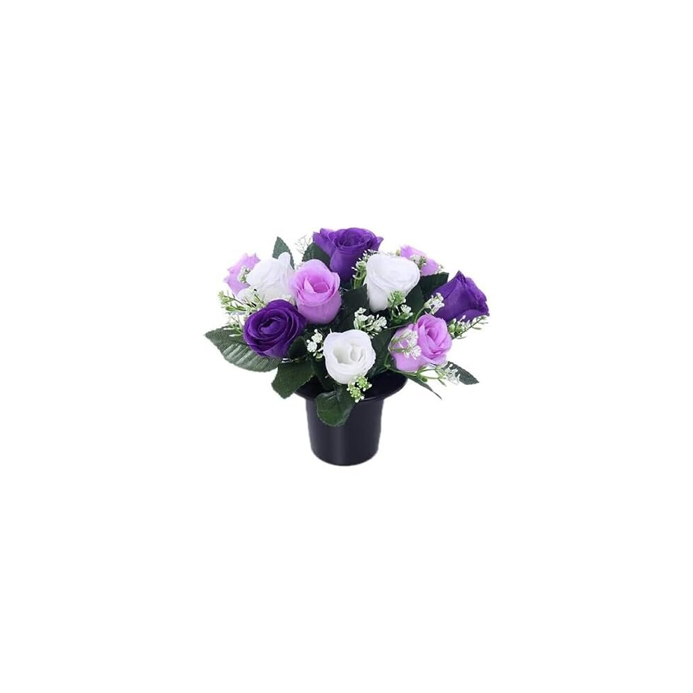 Artificial Flowers For Graves | 12 Head Lilac & White Roses With Gyp| Ideal For Cemetery, Memorial or Christmas Decorations | New & Improved Design &