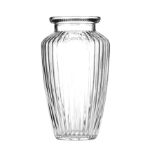 Urn Vase Ribbed Glass Vase for Flowers 20cm - Daffodil Wide Vase for Flowers - Clear Vase for Tulips - Makes a Classic Table Centrepiece