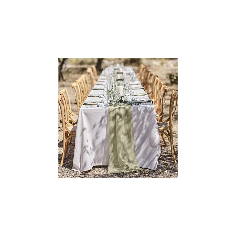 Ginger Ray Sage Fabric Table Runner For Weddings & Parties-4M, Green