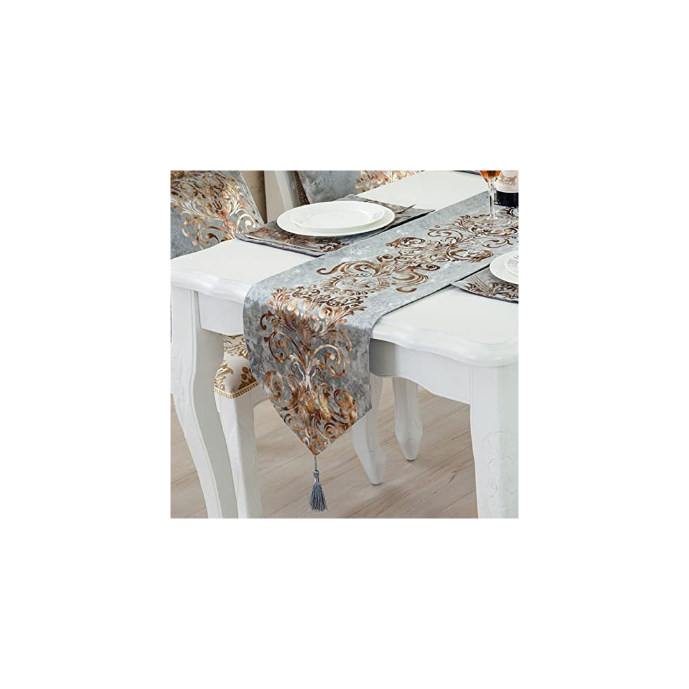 Grey Table Runner, Silver Grey Dining Coffee Table Runners UK for Centre Table, Gold Pattern Table Runner Tablerunner for Coffee Dining Table-image-OPC-PD777DP-NEW