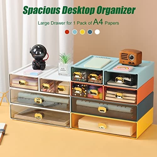 Plastic Drawers Storage Unit, Desk Tidy Organiser Drawers, Stackable A4
