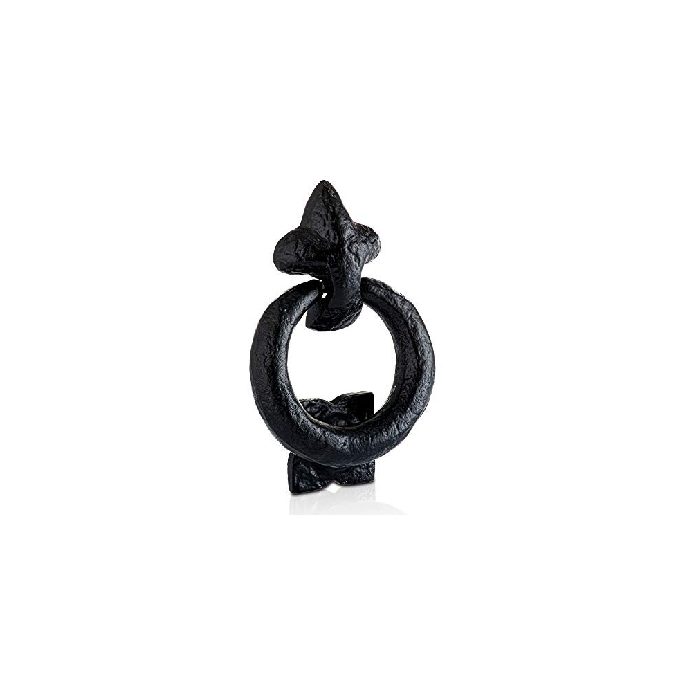Fleur De Lys Black Antique Ring Door Knocker, Traditional Black Ring Front Door Knocker, Rustic Black Iron Door Knocker, Cast Iron Ring Knocker, 5060568904252