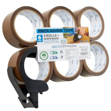 Packaging Tape Dispenser with Tape 6 Rolls Strong Brown Tape Fragile Tape Clear Tape Heavy Duty Tape for Packing Boxes Moving House Essentials (Small