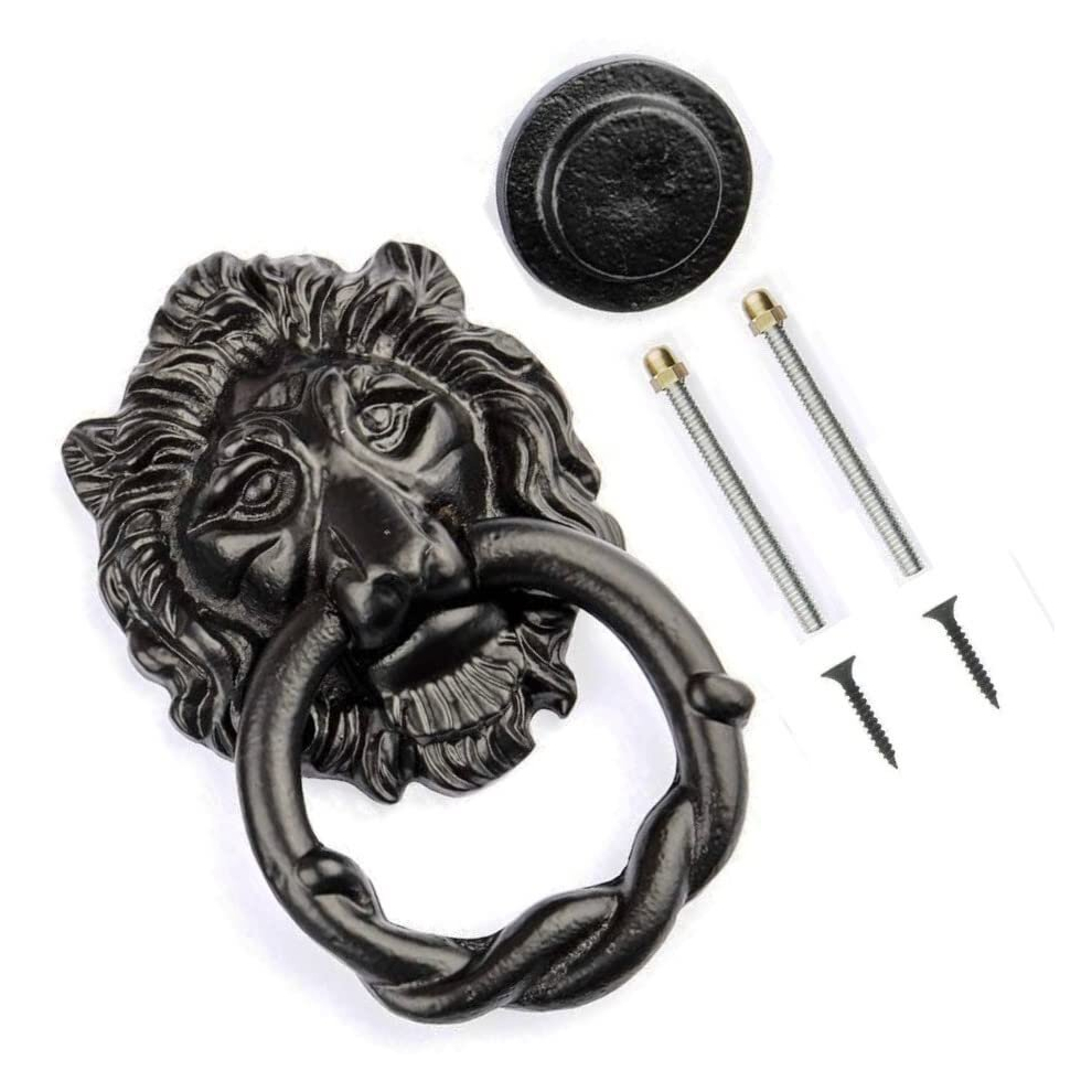 Terf 150Mm Traditional Vintage Style Antique Black Lion Head Door Knocker 150Mm (6 Inch) Door Gate Knocker For Front Door Including Fixing Screw - 5059655017432