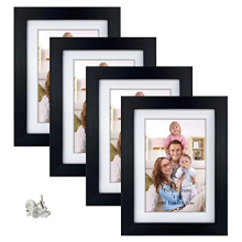 4x6 Photo Frames Set of 4, Display 4x6 Pictures with Mat or 5x7 Photos without Mat for Wall Decor or Tabletop Decoration, Black
