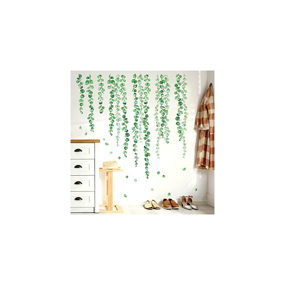 Ds-8052 Eucalyptus Vine Leaves Wall Stickers Watercolor Plants Decals Removable For Nursery Bedroom Living Room Art Home Decor Decoration Green Bashom