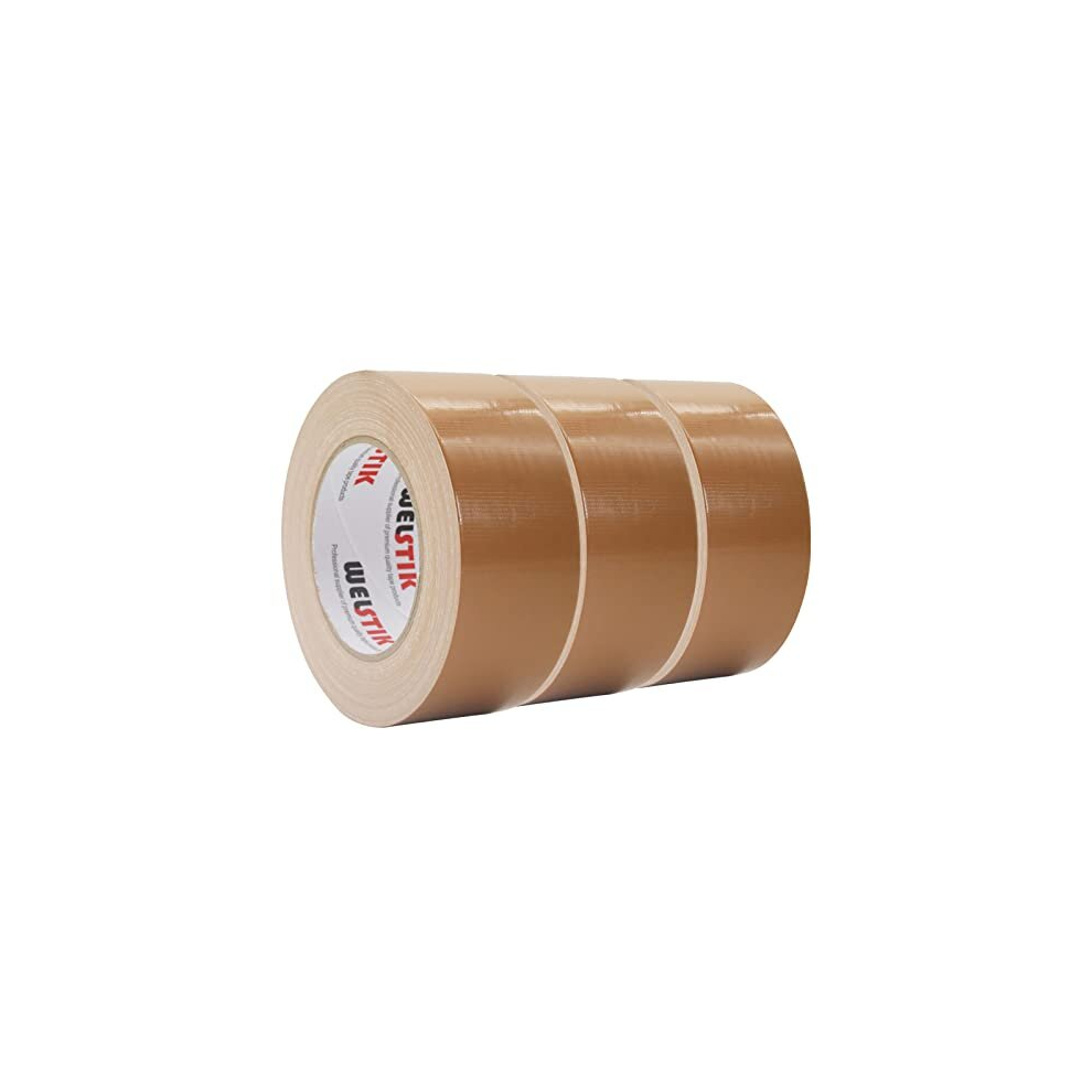 Welstik Professional Duct Tape 3 Pack 48Mm X 27M Waterproof Tape Fabric Coloured Gaffer Tape For Repairs, Diy, Crafts, Indoor And Outdoor Use, Brown