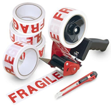 1682 Germ-Savvy Antibacterial, 960 Tape Dispenser with 5 'Fragile' Packing Tapes & Cutter