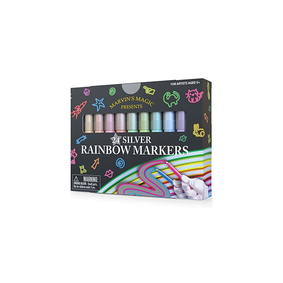 - Amazing Silver Rainbow Markers - 24 Markers - Children's Drawing Markers - Ideal for Kids' Art Projects - Create Shimmering and Colourful Artwork