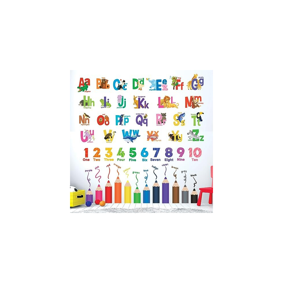 Sg3-2316 Leaning Alphabet Numbers Color Wall Stickers Abc Animal Educational Decals For Kids Bedroom Nursery Living Room Art Home Décor Letters Decowall