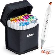 Alcohol Markers, Ohuhu 40 Colours Double Tipped Art Markers for Adults Coloring Illustrations, Alcohol-based Ink with 1 Blender + 1 Marker Case Chisel