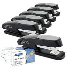 1734 Business Pack: 6 Germ-Savvy Antibacterial ECO Sting Ray Staplers, 20 Sheet Capacity, and 6 Boxes of 1000 24/6 mm Staples, Black